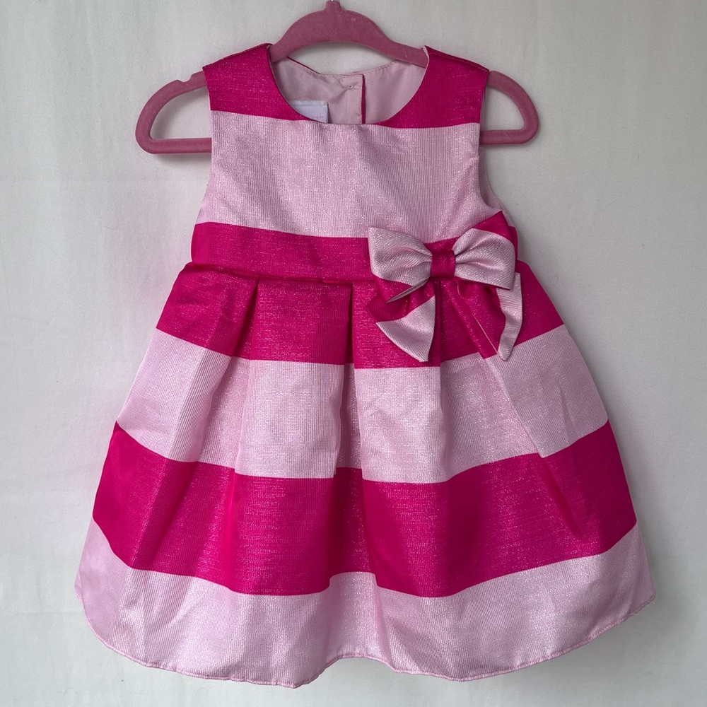 NWT! Petite Fraise Baby Girl Pink Striped Formal Dress with Bloomers, Size 9MO